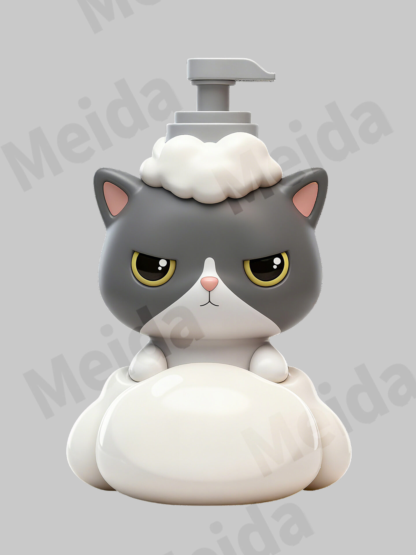 Bottle Baby Series collectible figurine-Moody Gray Cat with foam-style head and expressive face