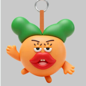 Angry orange baby PVC keychain with exaggerated angry facial expression