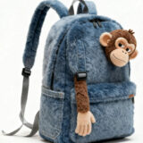 blue furry monkey plush backpack product image