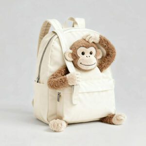 Cream monkey peekaboo backpack plush front view