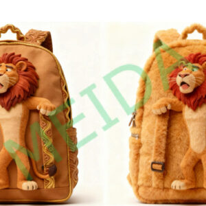 Dual-texture lion backpack set fabric and plush versions front view