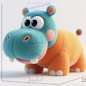 Fuzzy hippo plush toy with rounded body design