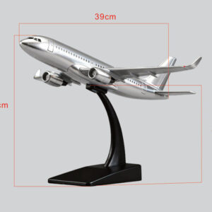 Titan airliner metal plane model with silver finish on display stand