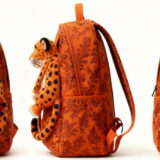 3D leopard character detail on floral jungle backpack