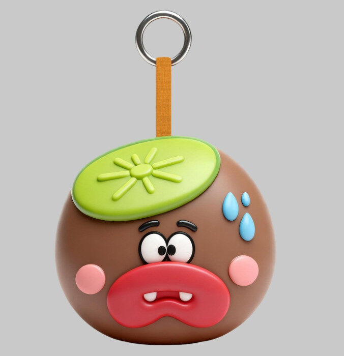 Kiwi slice baby PVC keychain with round body and fruit detail