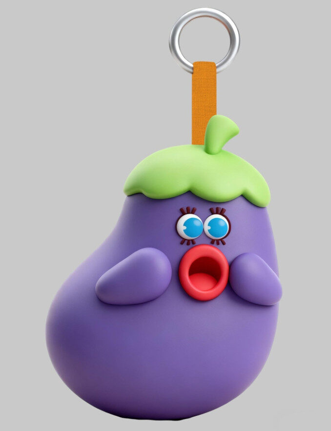 Eggplant pout baby PVC keychain with exaggerated lips expression