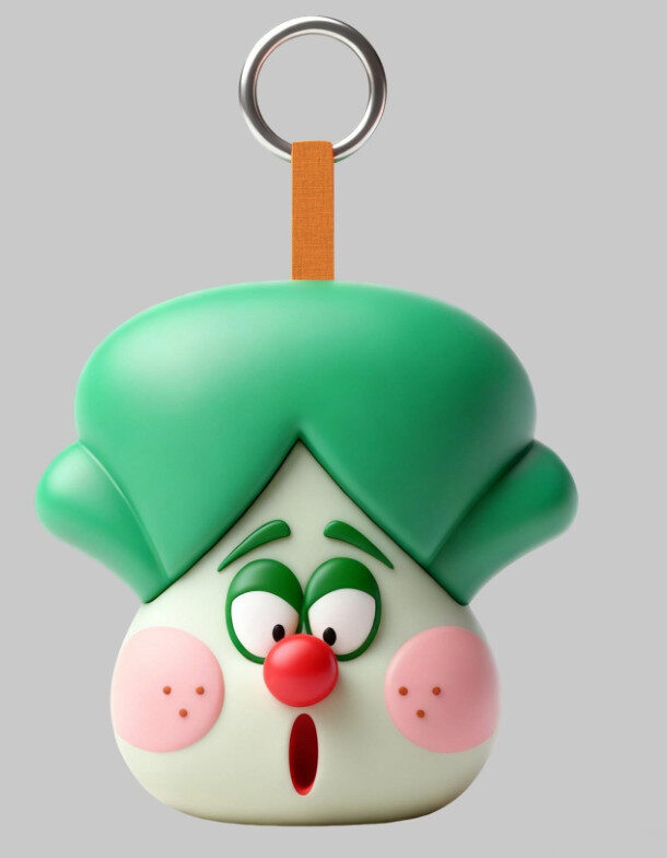 Broccoli head baby PVC keychain with vegetable crown design