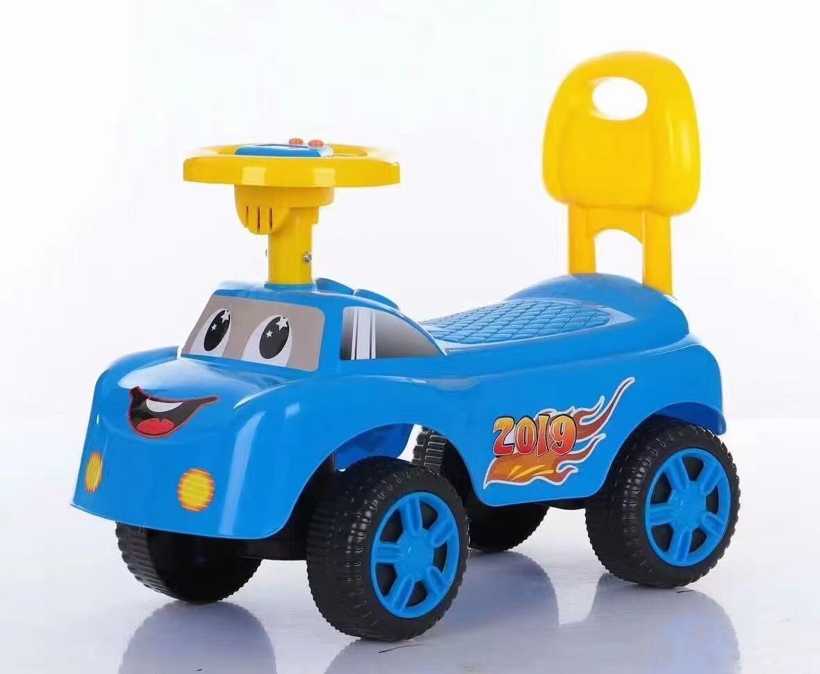 blow molded toy car with functional steering wheels