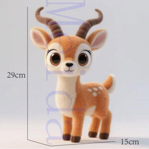 Fuzzy deer plush toy with slim body and antlers