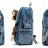 blue furry monkey plush backpack soft plush texture detail