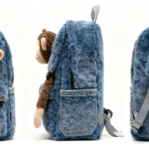 blue furry monkey plush backpack soft plush texture detail