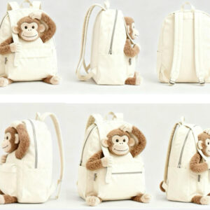 Monkey plush backpack with climbing design detail