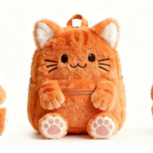 orange tabby cat backpack plush side and back view