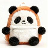 Cute panda backpack plush with furry body and embroidered face