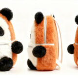 Panda backpack plush showing front side back and 3D views