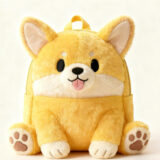 Shiba Inu backpack plush with tongue-out dog face and plush body