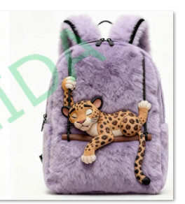 Lounging leopard plush backpack with relaxed character design