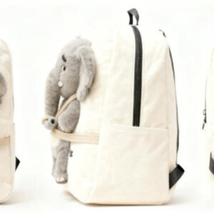 Elephant backpack plush showing front side and back views