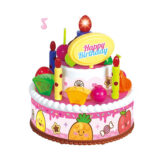blow molded birthday cake toy with decorative accessories and candles