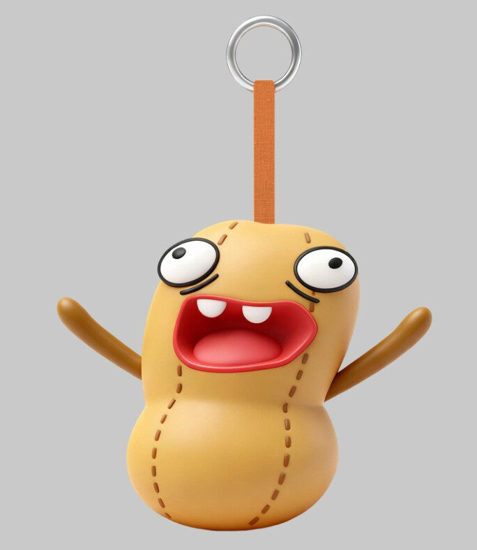 Crazy peanut baby PVC keychain with open mouth and raised arms