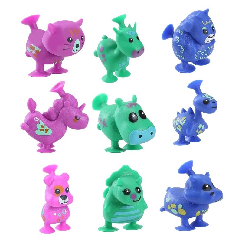 TPR suction cup animal figures set display