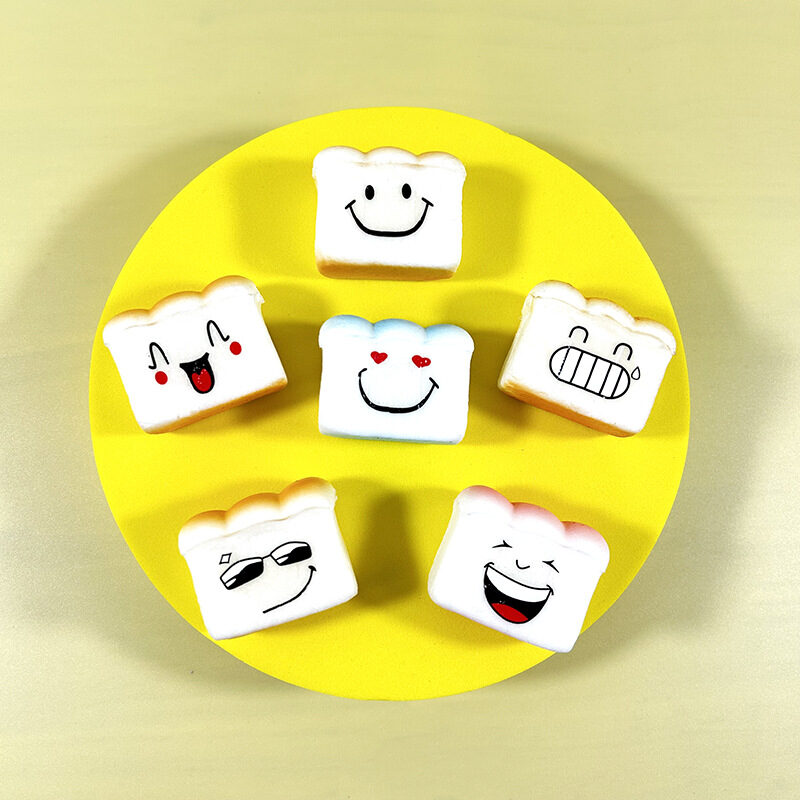 PU bread slice toy with graphic facial print