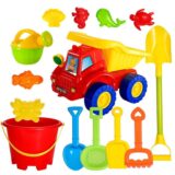 blow molded dump truck beach toy set with sand tools