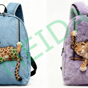 Lounging leopard backpack denim version with 3D jungle cat detail