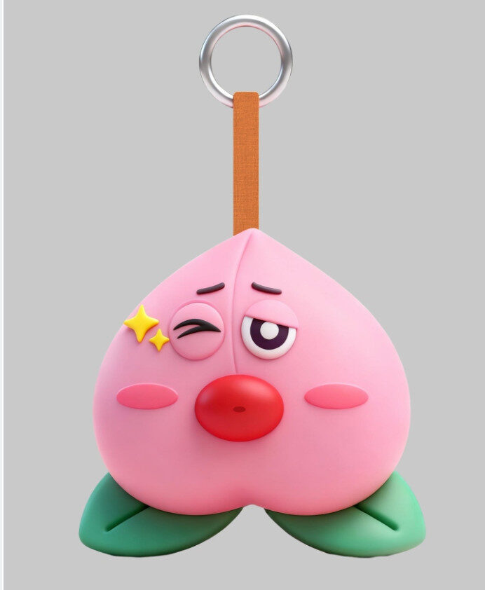 Peach blossom baby PVC keychain with shy cartoon facial expression