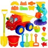 blow molded dump truck sand play set with shovel and molds