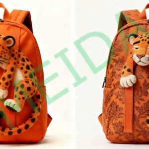Sleepy leopard backpack plain fabric version with 3D plush accent