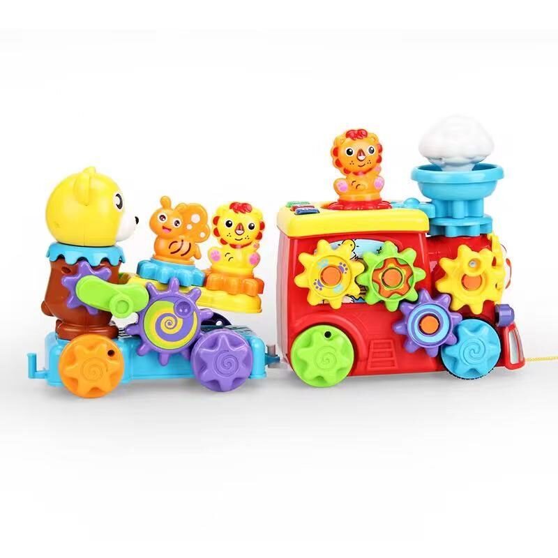 blow molded gear animal building block toy set