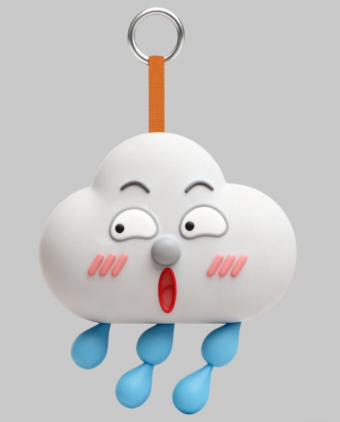 Rain cloud baby PVC keychain with crying face and raindrop details