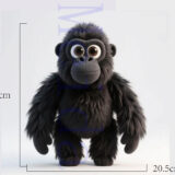 furry gorilla plush toy front view showing standing posture and black fur