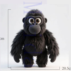 furry gorilla plush toy front view showing standing posture and black fur