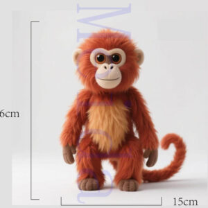 fuzzy monkey plush toy front view showing upright posture and curled tail