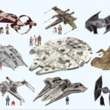 Sci fi space vehicle character collection with multiple spacecraft designs for display
