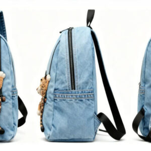 plush leopard detail on denim backpack