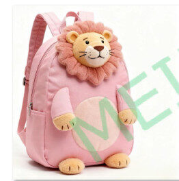 Pink lion backpack smooth fabric version front view