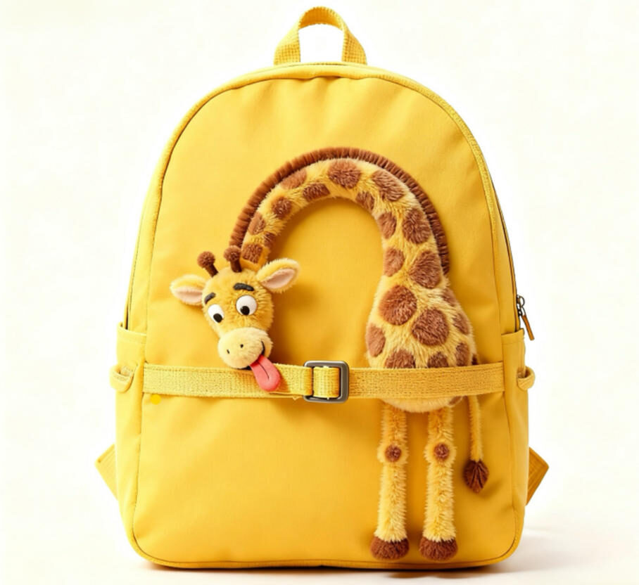 Yellow Giraffe Backpack Plush 3D Character Design with Curved Neck yellow giraffe backpack OEM factory product front view